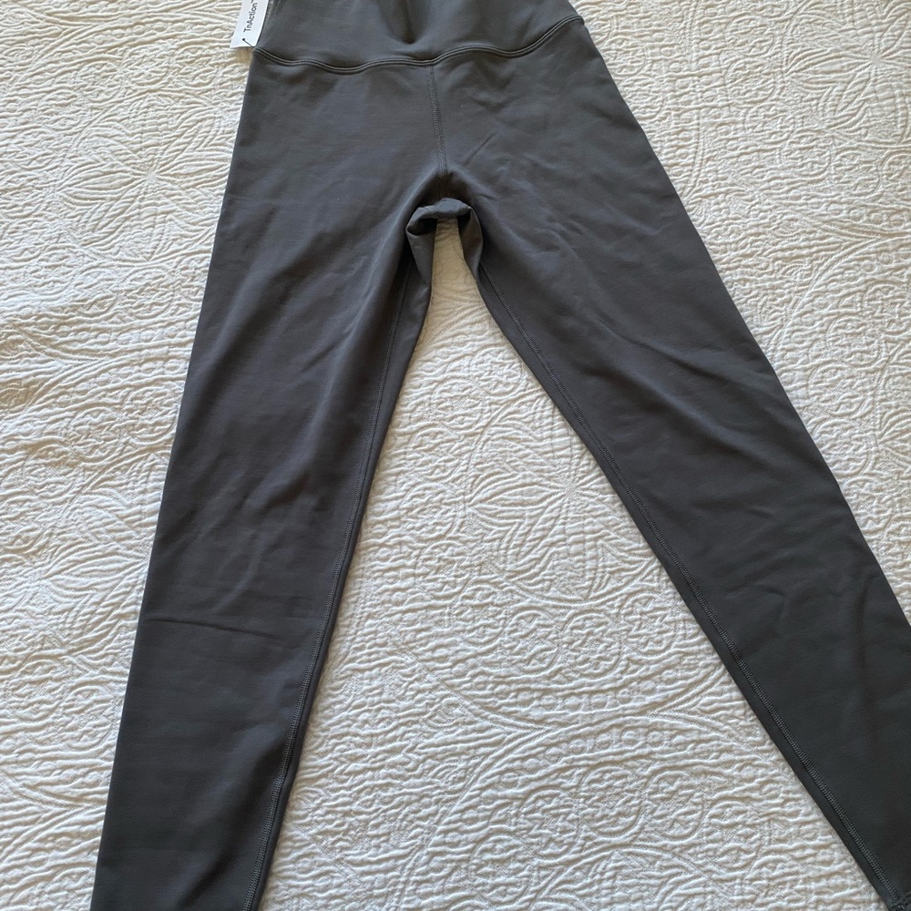 Dark Gray Full Length Leggings with Wide Waistband and Slim Fit